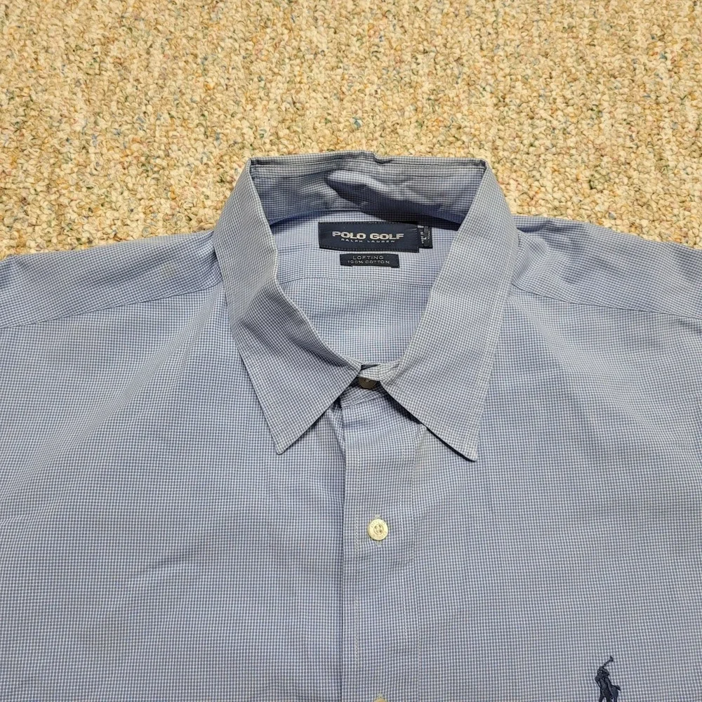 Polo Golf Ralph Lauren Shirt Mens 2XL Blue Micro‎ Check Button Up Lofting Pony